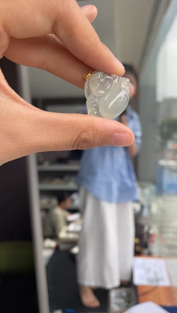 吊坠(不含链)18K金镶嵌翡翠天然缅甸A货翡翠