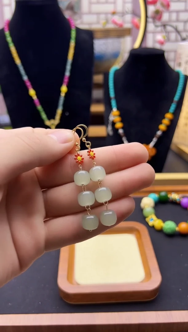 【闪购商品】和田玉耳饰14K金镶嵌E74