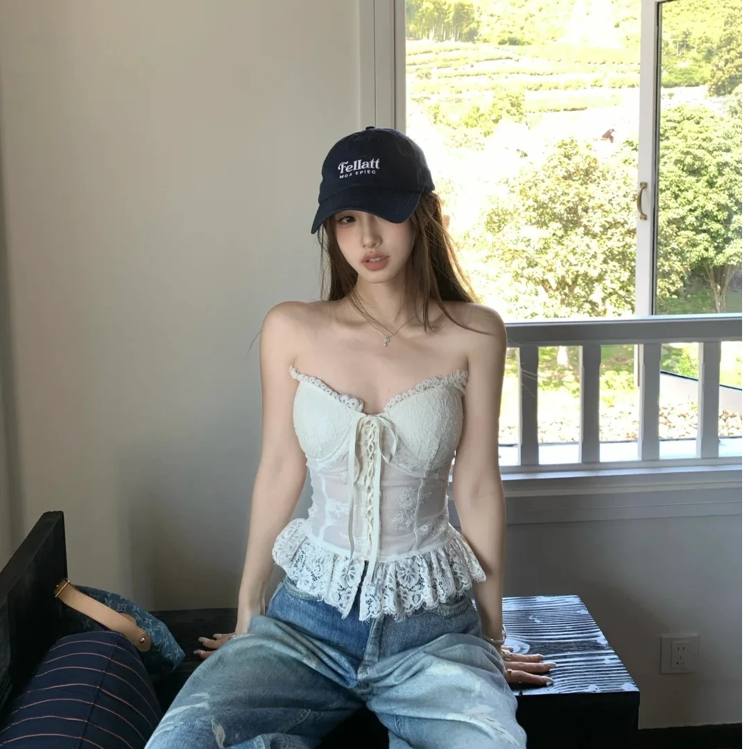 2025夏季新款时尚抹胸吊带气质显瘦洋气休闲百搭性感蕾丝辣妹上衣