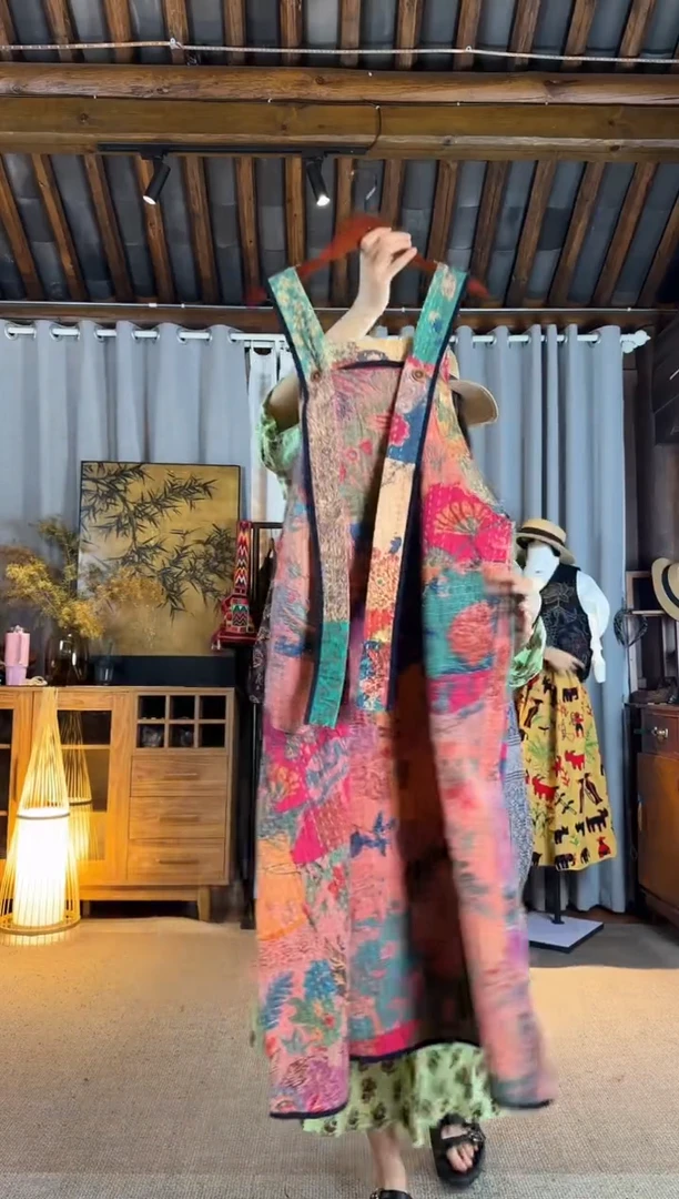 简*恩设计师款彩色刺子绣背带裙