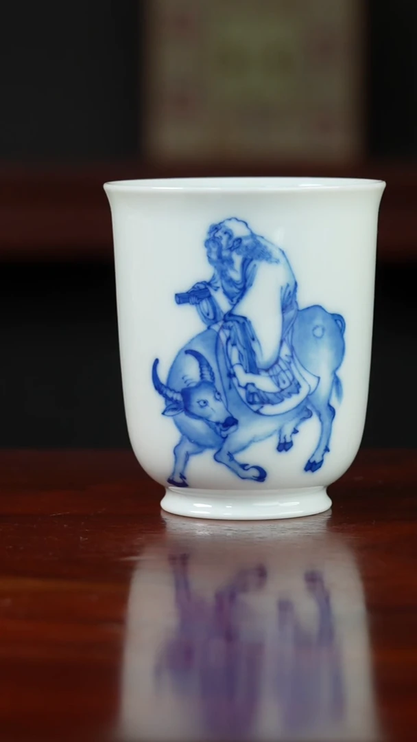 祖传窑真柴窑传承400年老子出关图直口杯