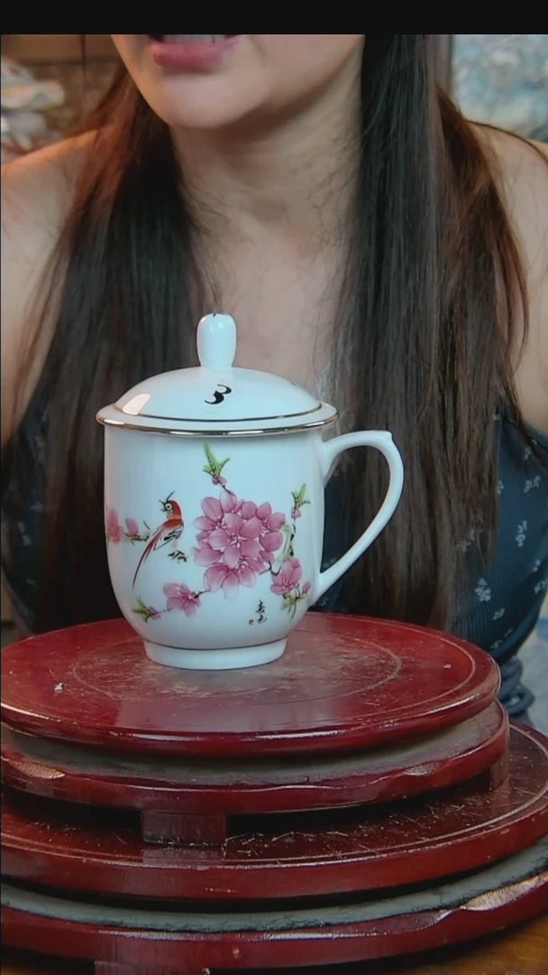 摆件水点桃花小办公杯