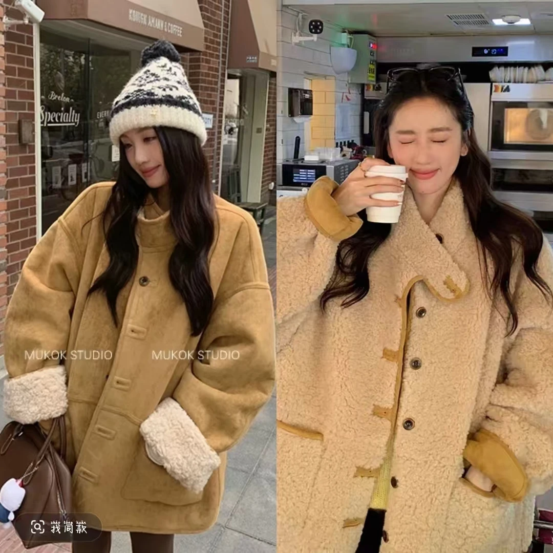 冬季女装百搭可双面穿毛毛外套复古气质时尚秋冬宽松加绒