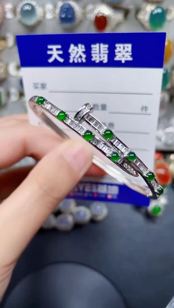 银S925镶嵌手镯翡翠154