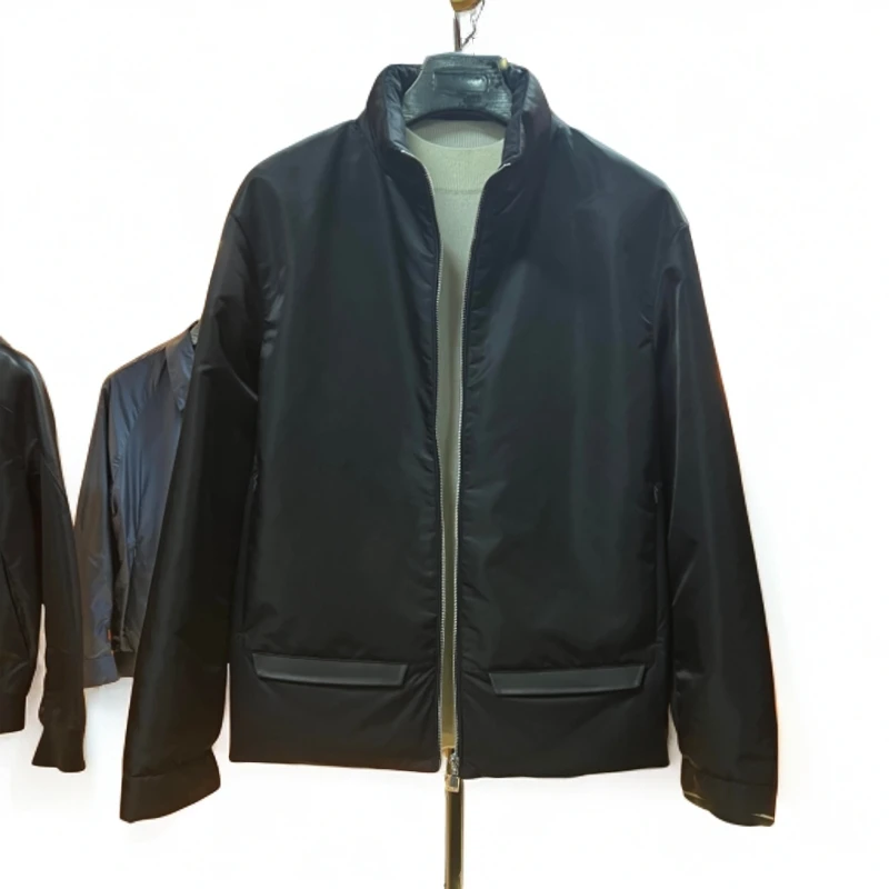 斯里卡琪冬季高端老钱风拼接拼皮羽绒服男士短款修身轻奢保暖外套