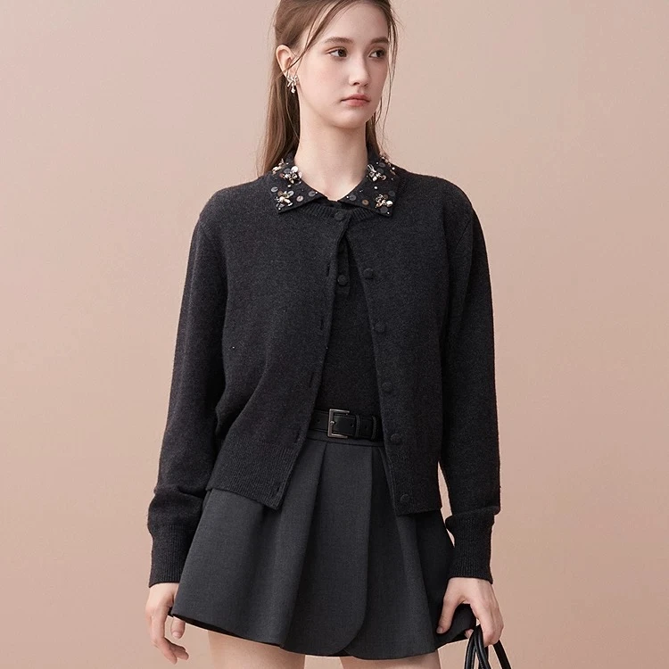 针织背心开衫两件套2025早秋新款格雷miu系重工钉珠通勤气质上衣
