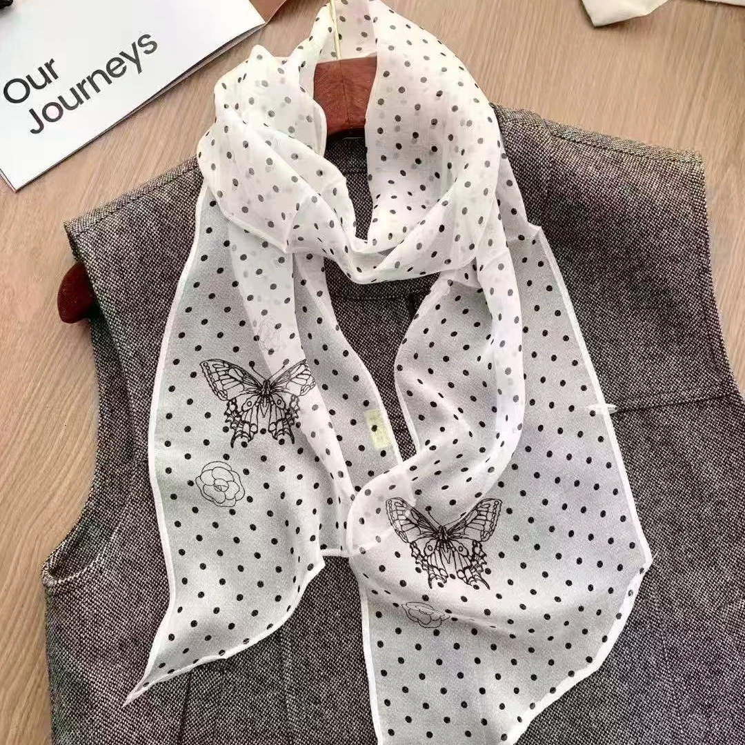 ZS863【雪纺长巾飘带】蝴蝶波点 四季百搭女士时尚长巾飘带