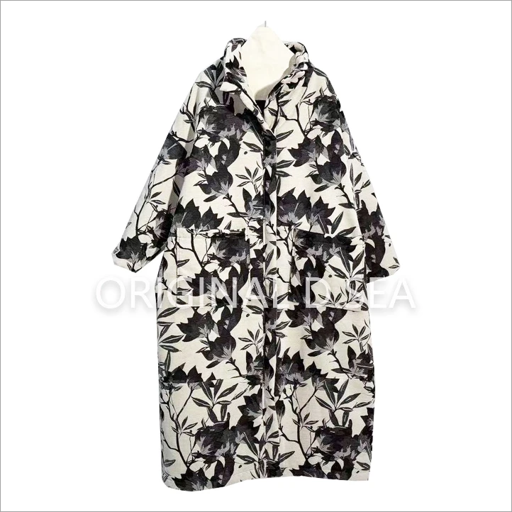 【初雪】D22187-1万花盛放米白渐变水墨阔版茧型丝绵棉服