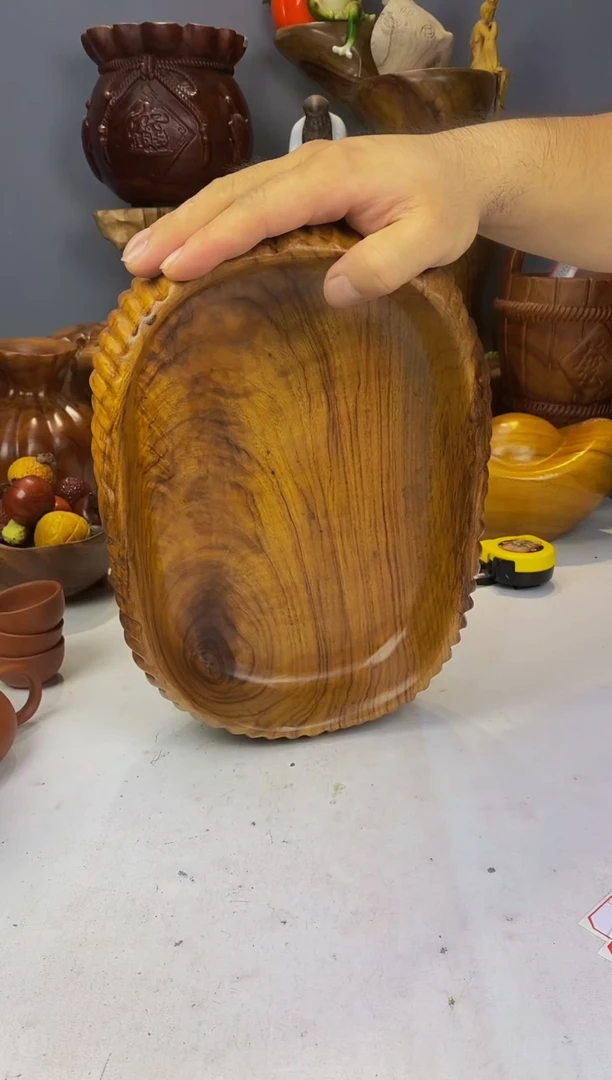 香樟木A32竖条纹果盆/尺寸30*22*10