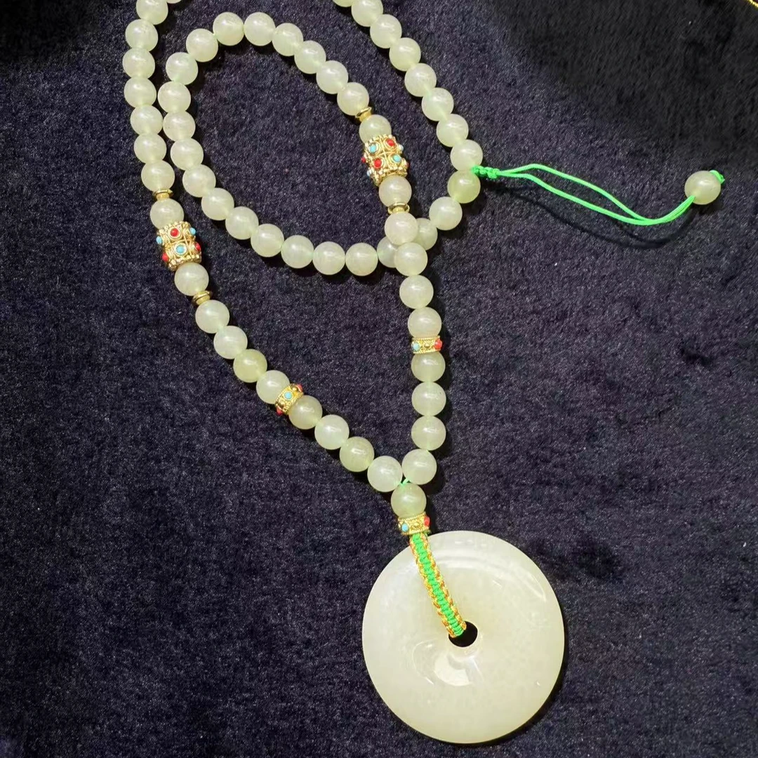 老料平安扣吊坠+珠链-S23