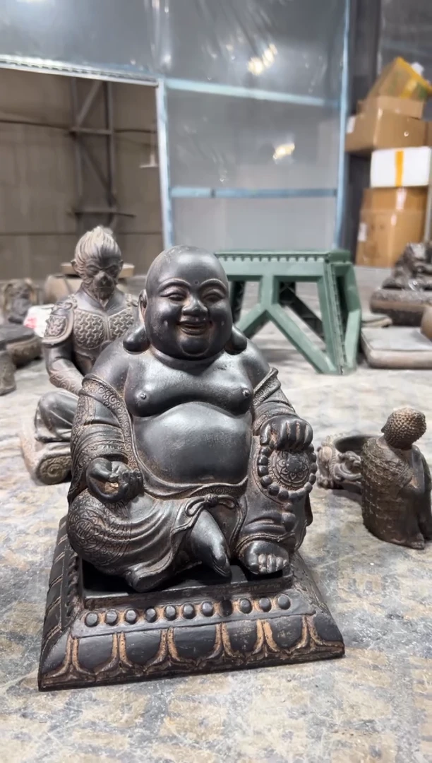 陶土大肚佛+莲花底座