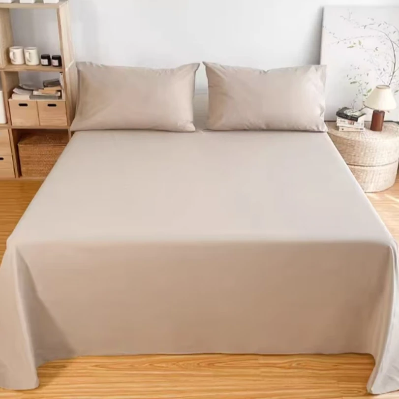 B4305 纯棉色织水洗棉单人床单 浅卡其165*245亲肤简约纯色学生