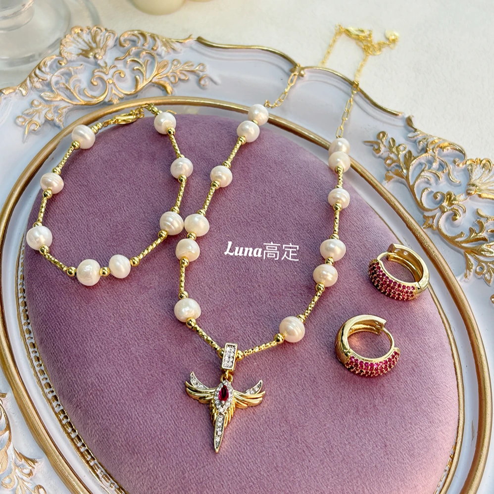 铜合金合成锆石项链 Luna定制0287灵动天使珠珠时尚手工款三件套