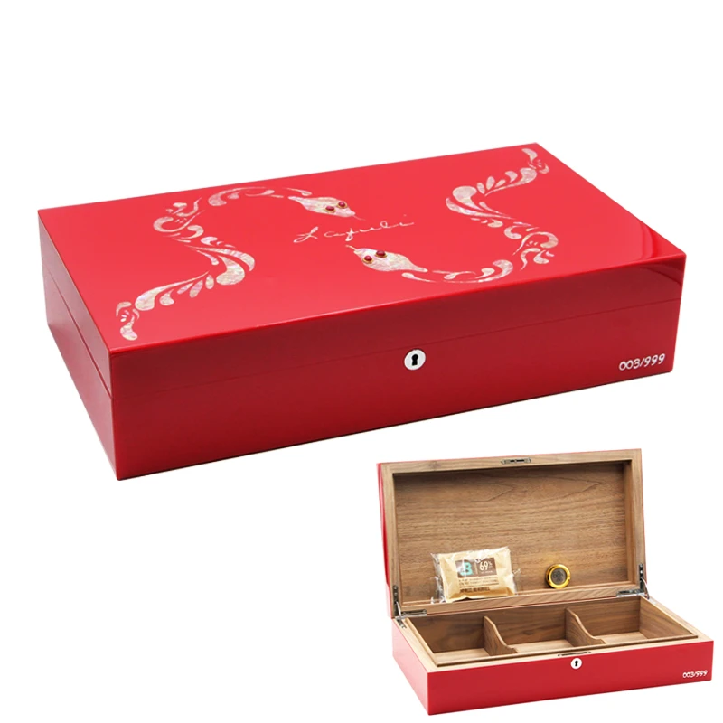 包邮 Lafuli蛇年限量雪茄盒 胡桃木大容量钢琴漆贝母镶嵌雪茄箱