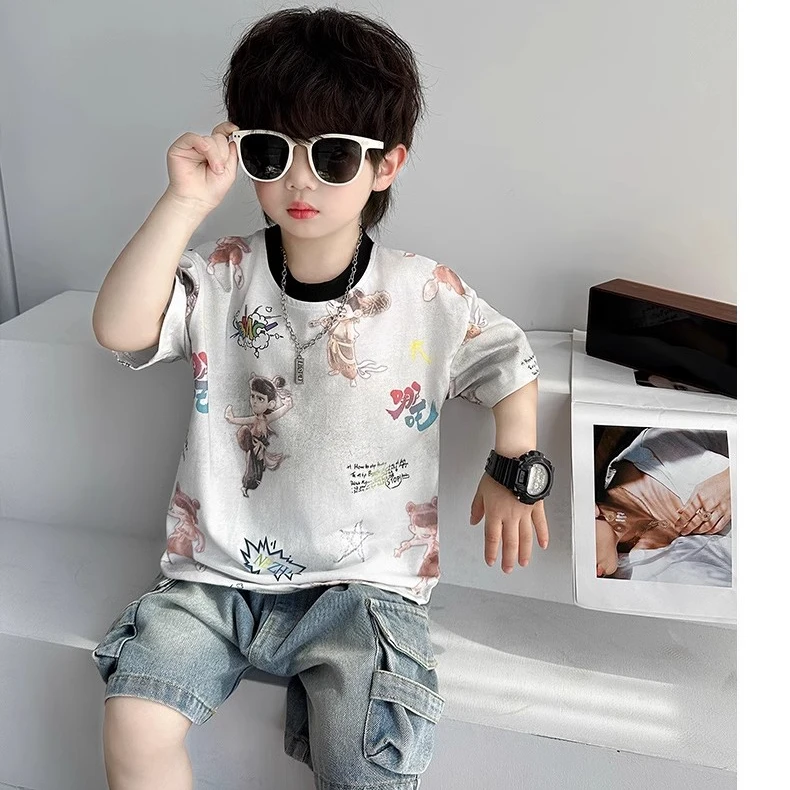 哪吒衣服男童夏装短袖t恤2025新款儿童夏季衣服酷帅男孩半袖上衣