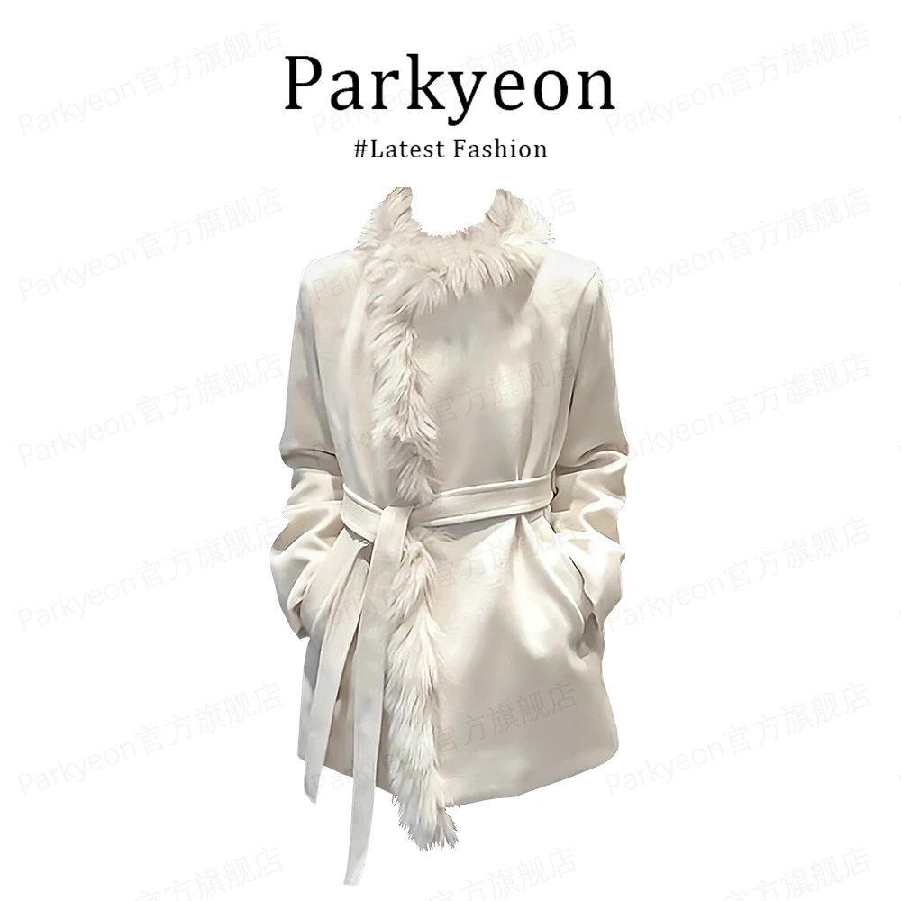 INS CEC韩系千金风设计感毛领收腰气质外套秋冬保暖毛呢女外套