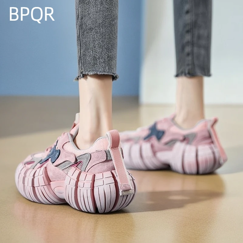 BPQR轮胎底运动鞋夏季透气百搭厚底增高网面网红时尚老爹鞋女ins