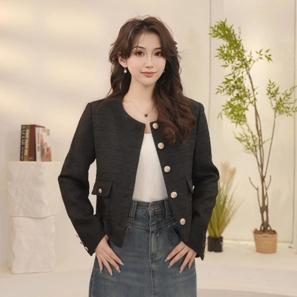 小香风小个子亮片短款长袖女装开衫短外套气质女（2）