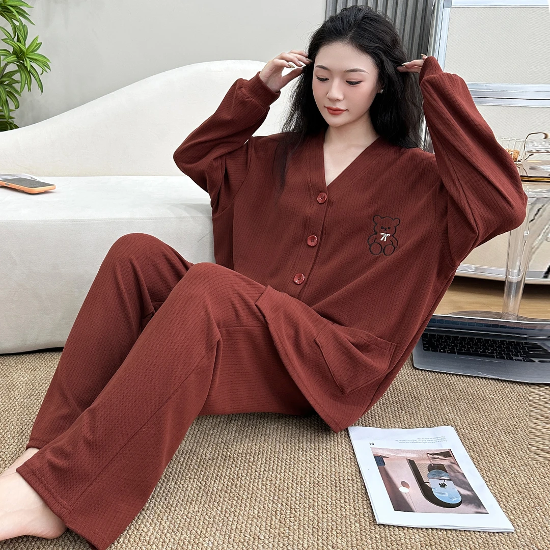 大码睡衣女200斤宽松胖mm卡通本命年安可拉红秋冬中等加厚家居服