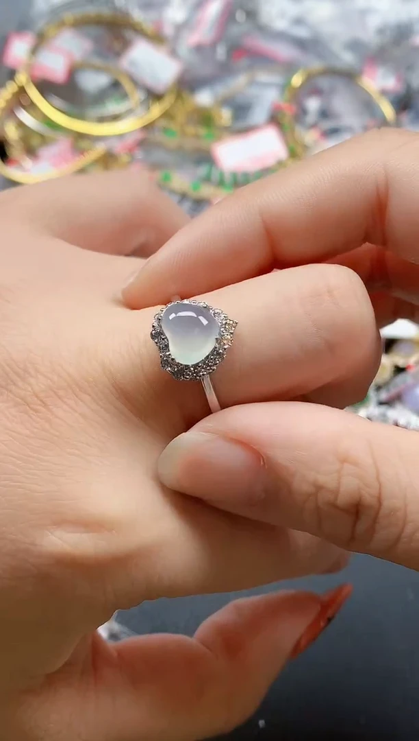 银S925镶嵌戒指翡翠天然A货缅甸翡翠