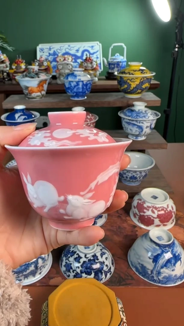 【闪购商品】杯初蓝舍。桃红粉 兔子 盖碗