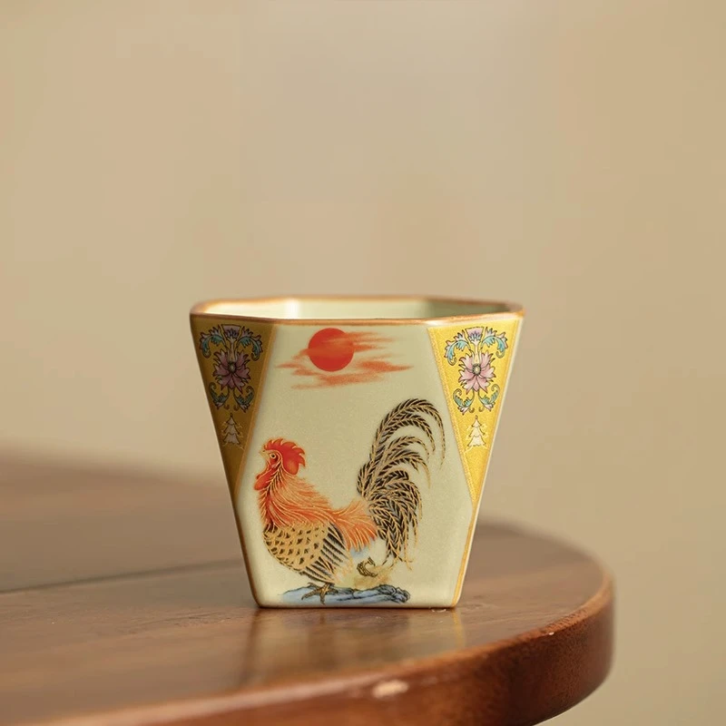 汝窑中式复古缠枝莲吉祥八方杯家用主人杯品茗杯功夫茶具茶道配件