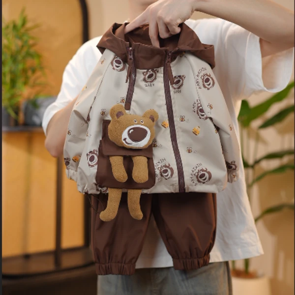 【NICE】2025秋季新款韩版时尚灵动可爱卡通男女宝连帽冲锋衣套装