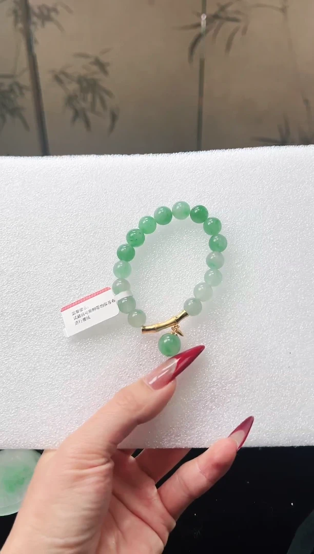 【闪购商品】石英质玉手串银S925镶嵌天然非洲翠手串