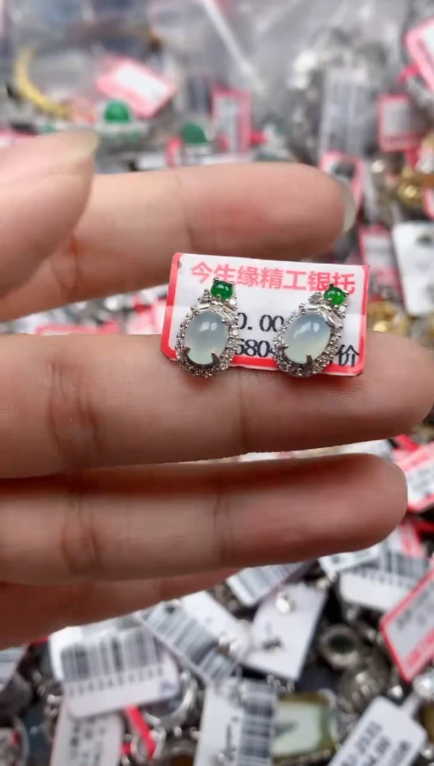 银S925镶嵌戒指翡翠天然A货缅甸翡翠