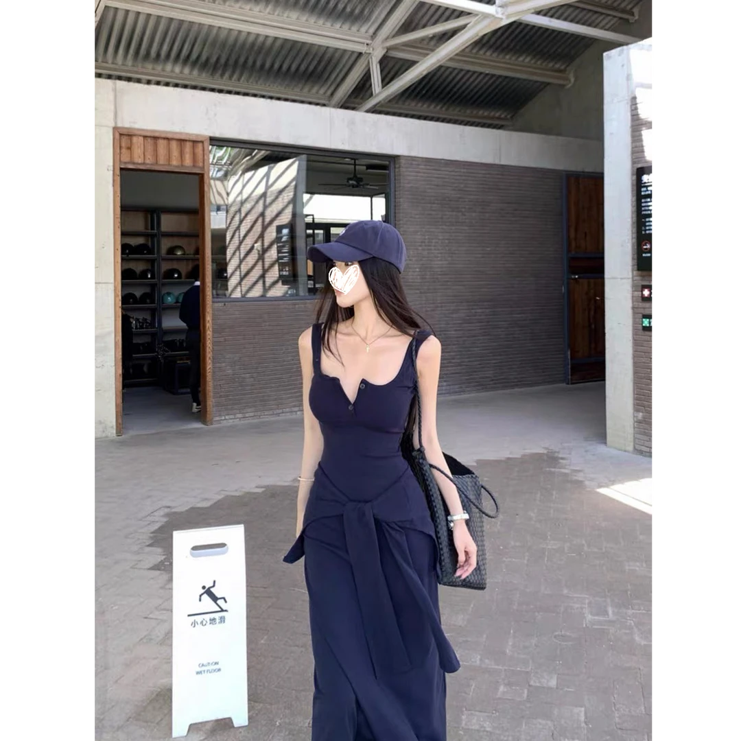 韩系背心连衣裙女夏季2025新款气质修身显瘦中长款裙子