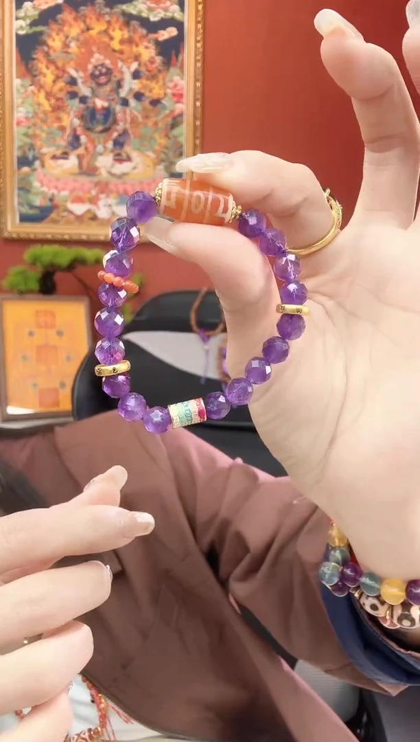 未镶嵌手串玛瑙/玉髓莲师三眼刻面手串