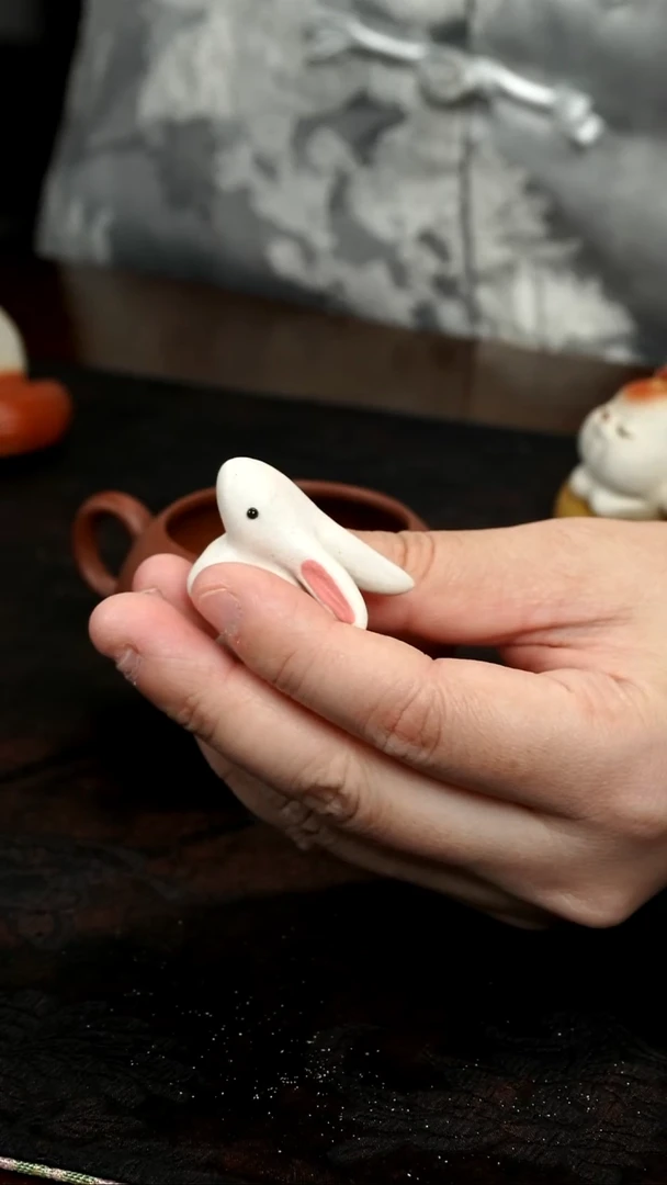 茶壶紫砂小白兔杯挂