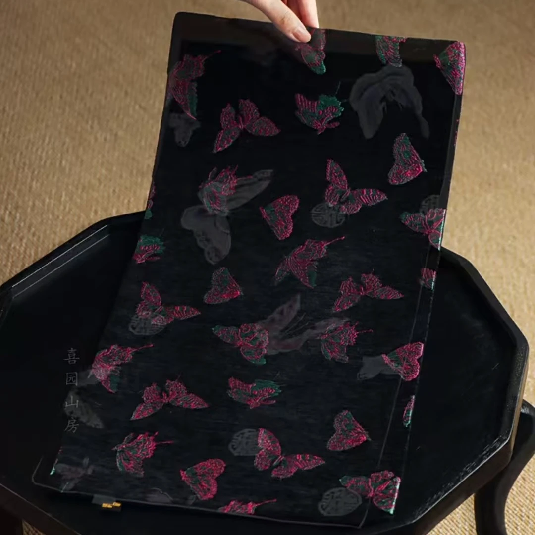 【陶珊居】y-蝴蝶黑丝绒茶席，长49.5cm，宽24cm