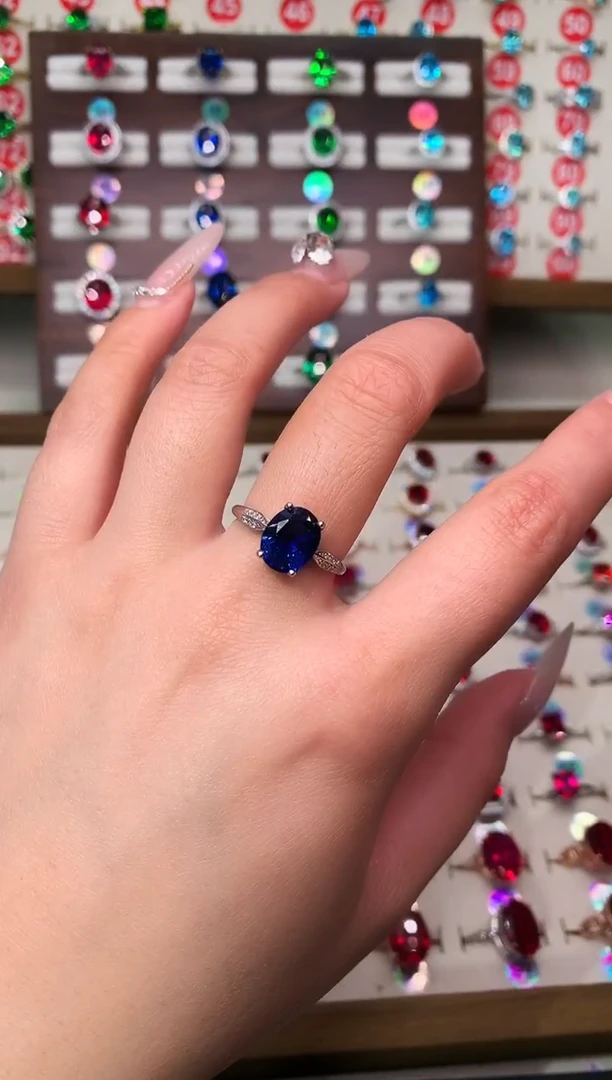 戒指蓝宝石银S925镶嵌8*10 银托