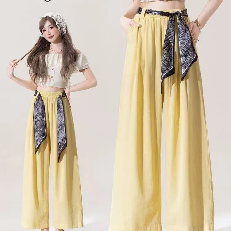 【送丝巾】亚麻宽松显瘦慵懒风休闲裤#3574