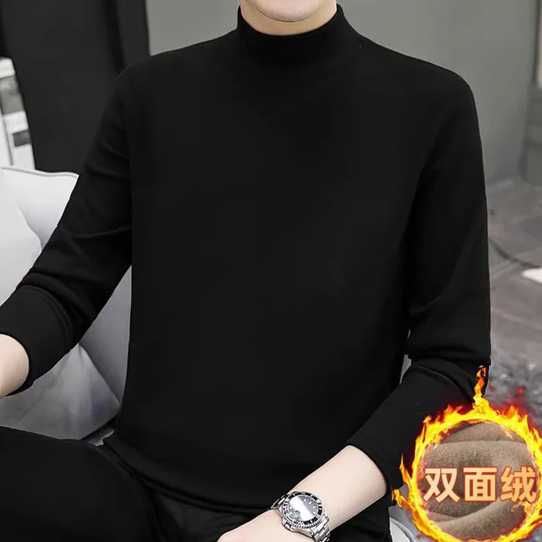 秋季新款德绒恒温保暖加绒加厚内搭男女打底衫半高领纯色长袖秋衣