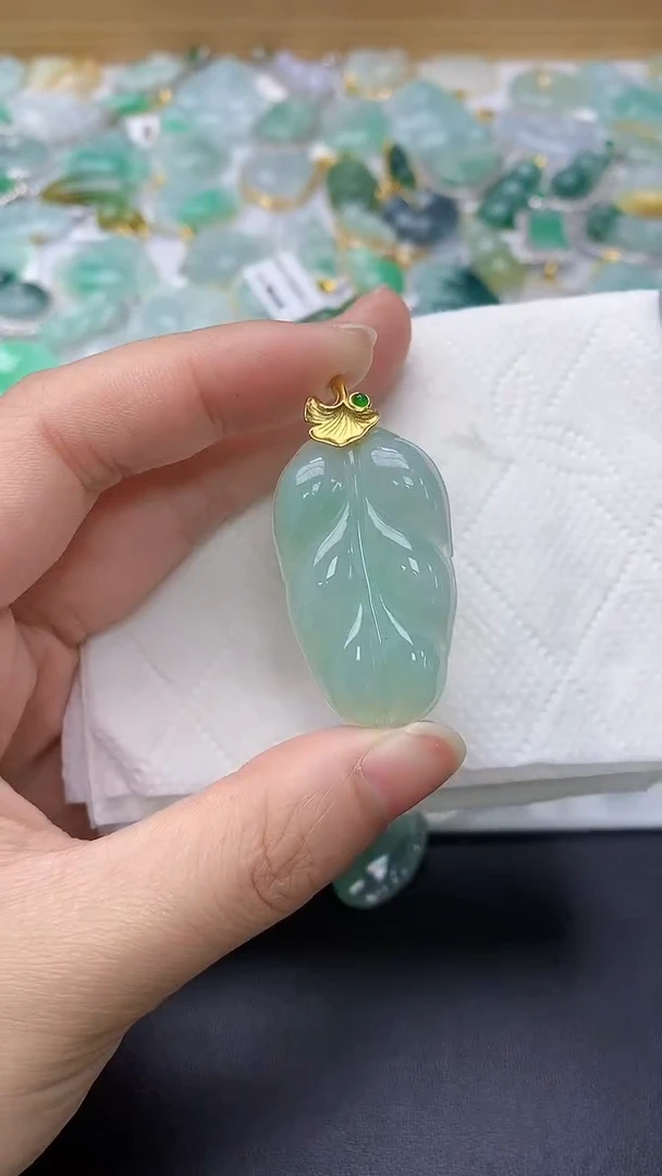 颈饰银S925镀金镶嵌翡翠天然缅甸A货百元以上9元证书费自理