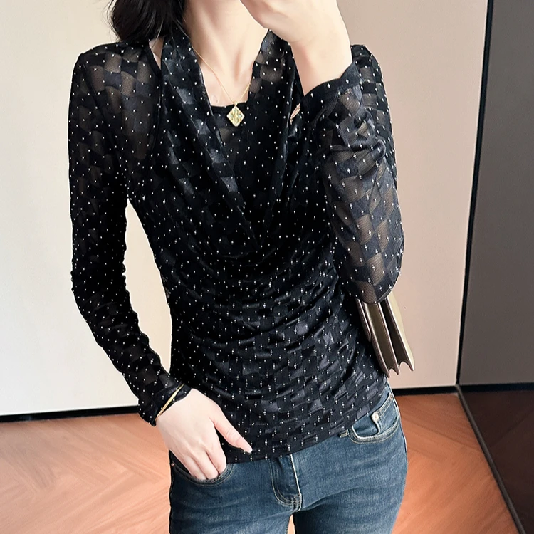 网红洋气炸街女装网纱打底衫女爆款2025新款春秋独特漂亮小衫上衣