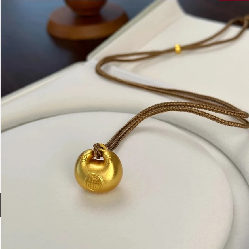 铜合金布艺项链 新中式金色小胖福项链女款高级感秋冬毛衣链