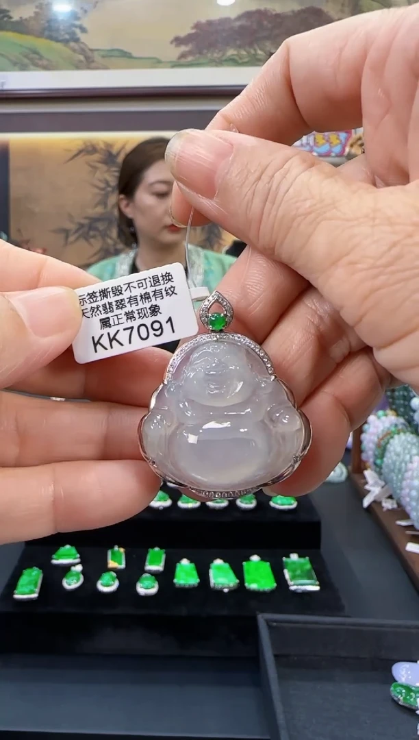 颈饰18K金镶嵌翡翠KK7091佛公