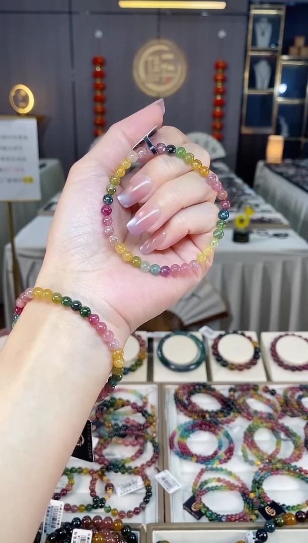 未镶嵌透体老矿碧玺彩虹单圈手串5mm+碧玺hon多样性发一条