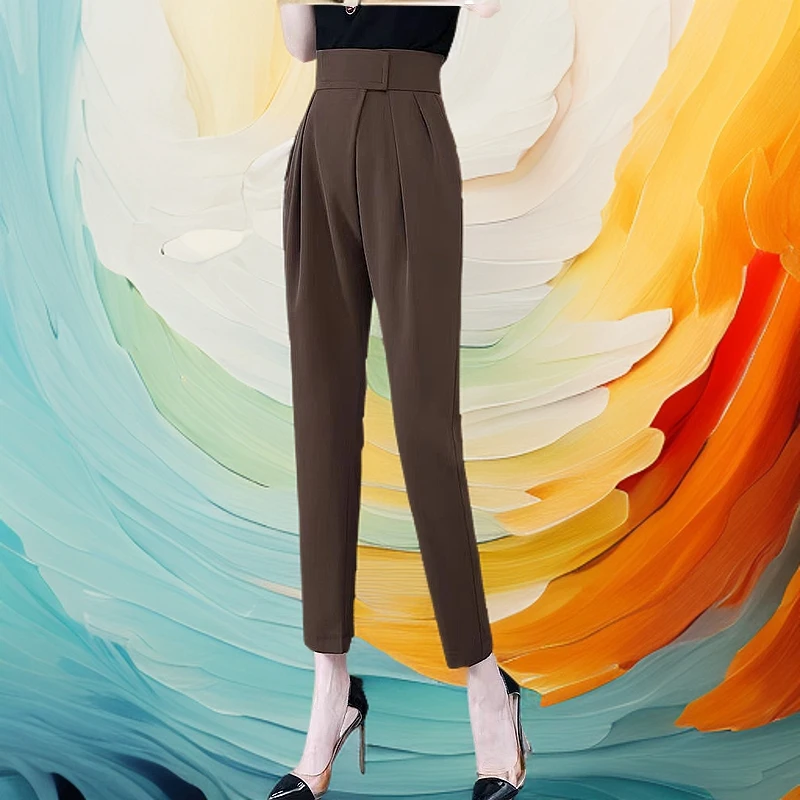 魔术贴高腰哈伦裤女裤夏季2025新款春夏小脚九分小个子显瘦