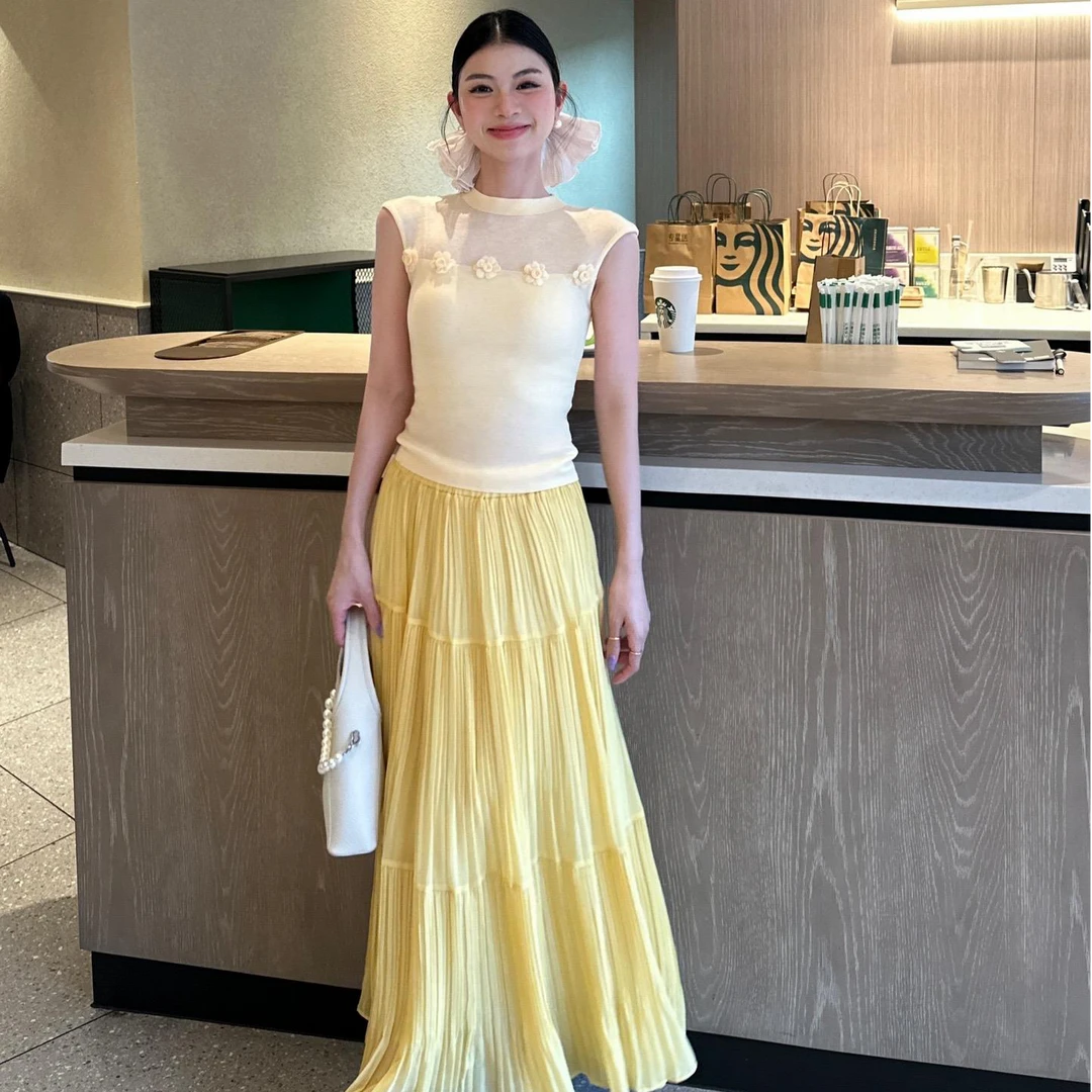 李慧一温柔含蓄优雅夏季毛织纯欲设计感冰凉上衣裙子氛围感套装女