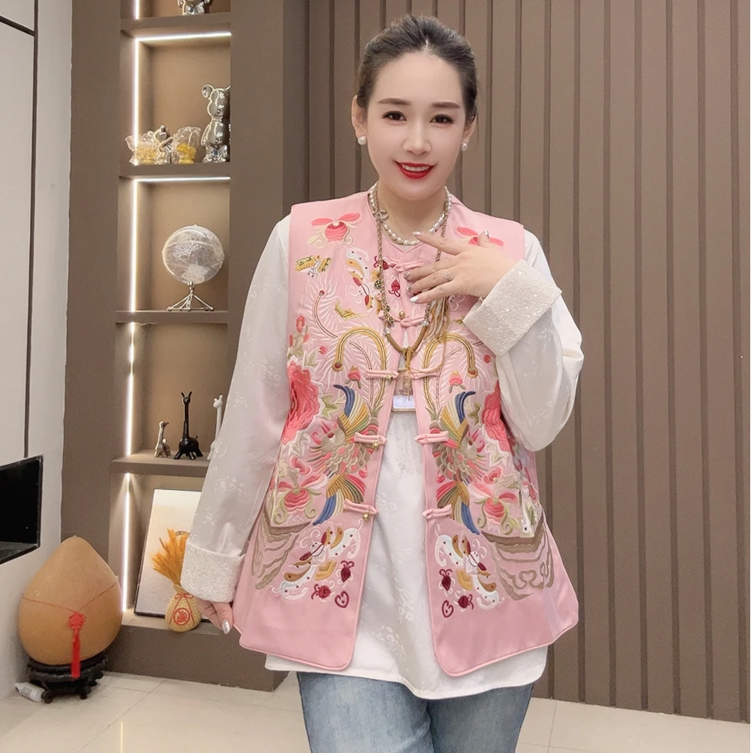 时尚网红百搭新中式休闲复古传统宽松重工刺绣中国风无袖马夹2219