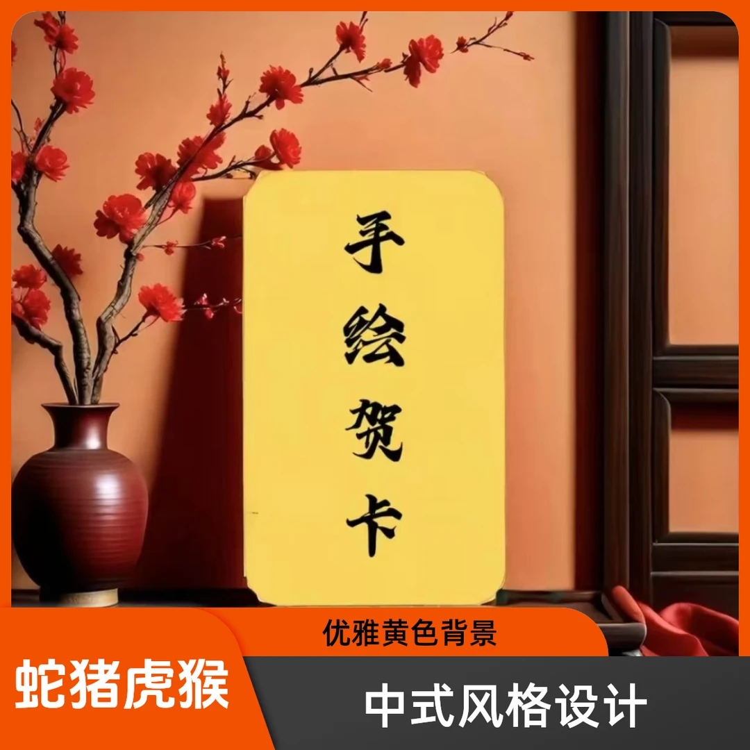 【2025新年蛇猪虎猴】道家国风手绘手机贴纸贺卡黄色卡片
