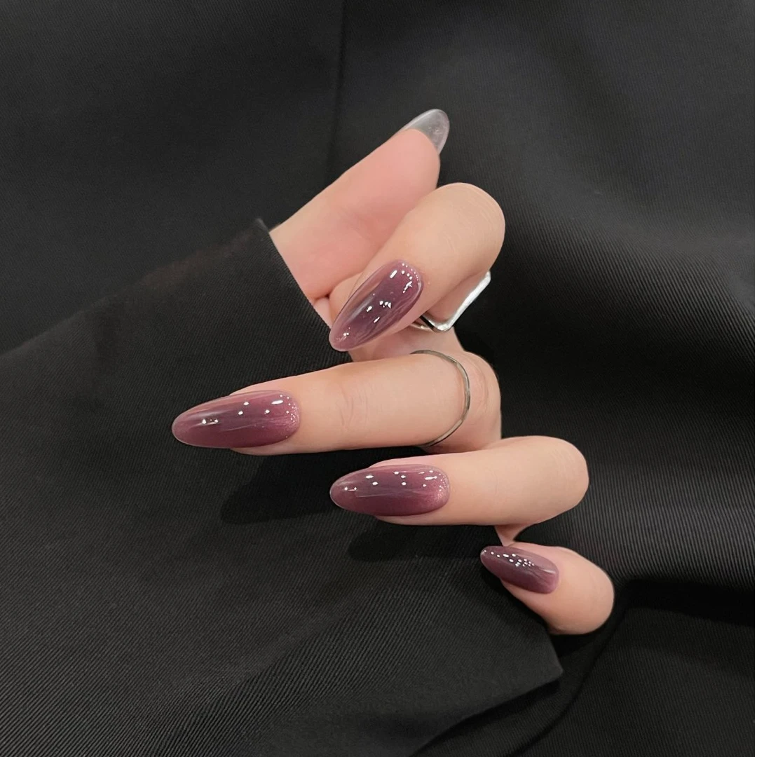【酱紫】X_bg Nail小鼻嘎紫腮红晕染玻璃珠猫眼纯手工定制穿戴甲