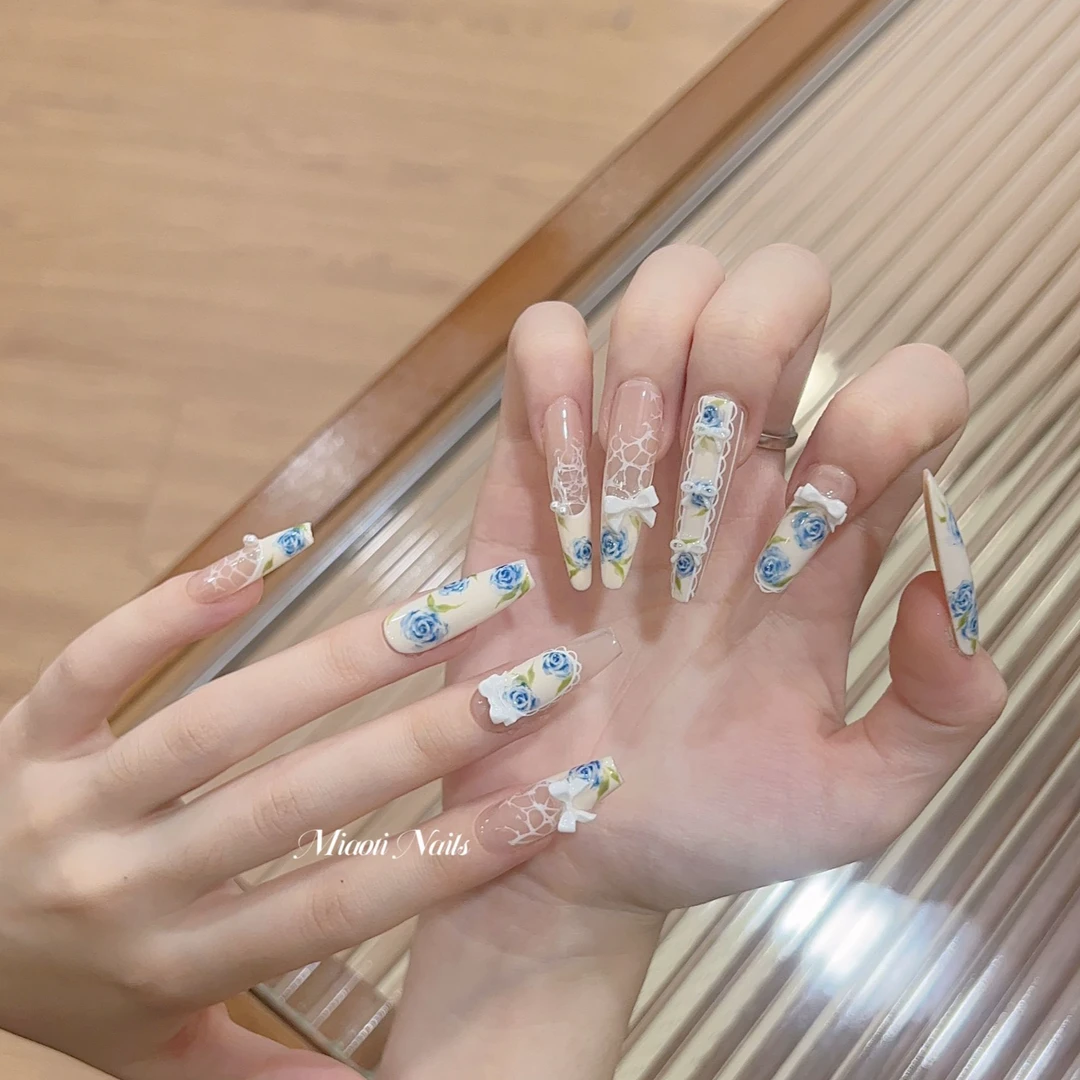 【奶油花田】【10个甲型定制】猫哥 甜妹法式复古纯手工穿戴甲