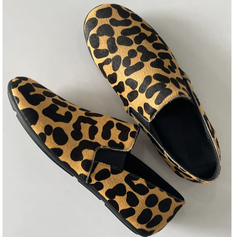 时髦精豹纹马毛一脚蹬软底软面乐福鞋轻便百搭舒适平底休闲鞋女鞋