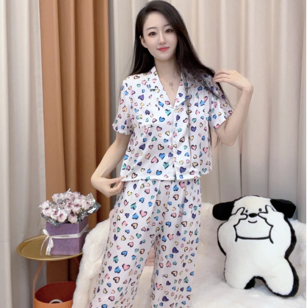 （爱心）夏季气质休闲小短装睡衣女家居服短袖套装时尚网红韩版