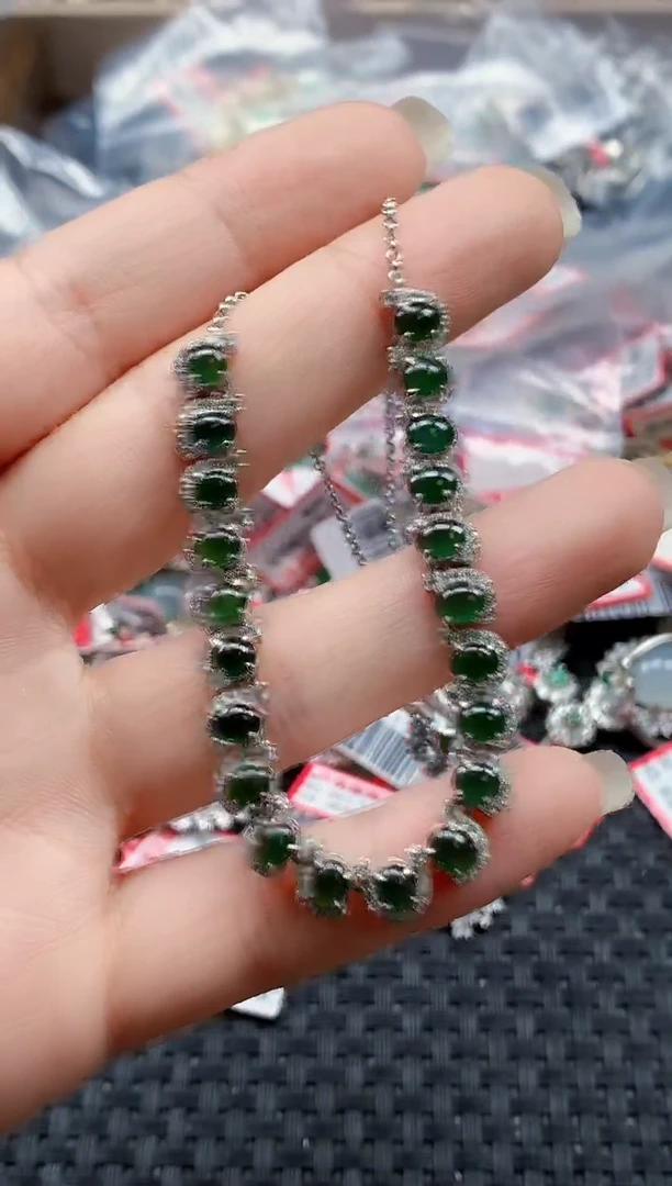 银S925镶嵌戒指翡翠天然A货缅甸翡翠